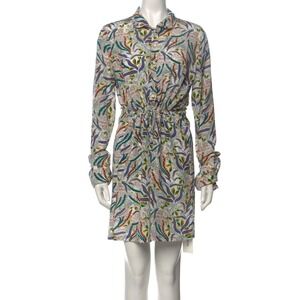 SALONI Floral Printed‎ Silk Shirt Dress Paisley Green Pink Size US 8/ UK 12